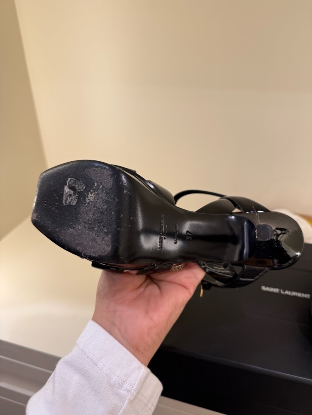 Saint Laurent Black Patent Leather Strappy Platform Heels - Picture 7 of 10